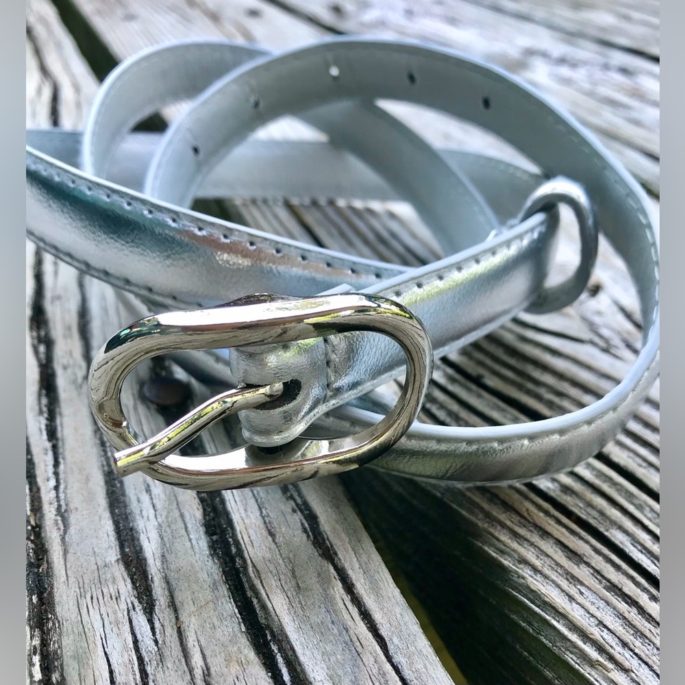Ladies Waist 36” 40” Slim Silver Shiny Belt Fit L XL Size 44” Total Length
